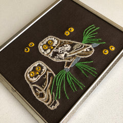 Vintage Owl Watch Crewel Embroidery Framed
